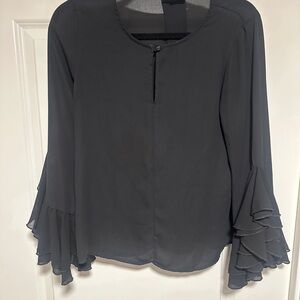 Bobeau Charcoal Ruffle Sleeve Blouse